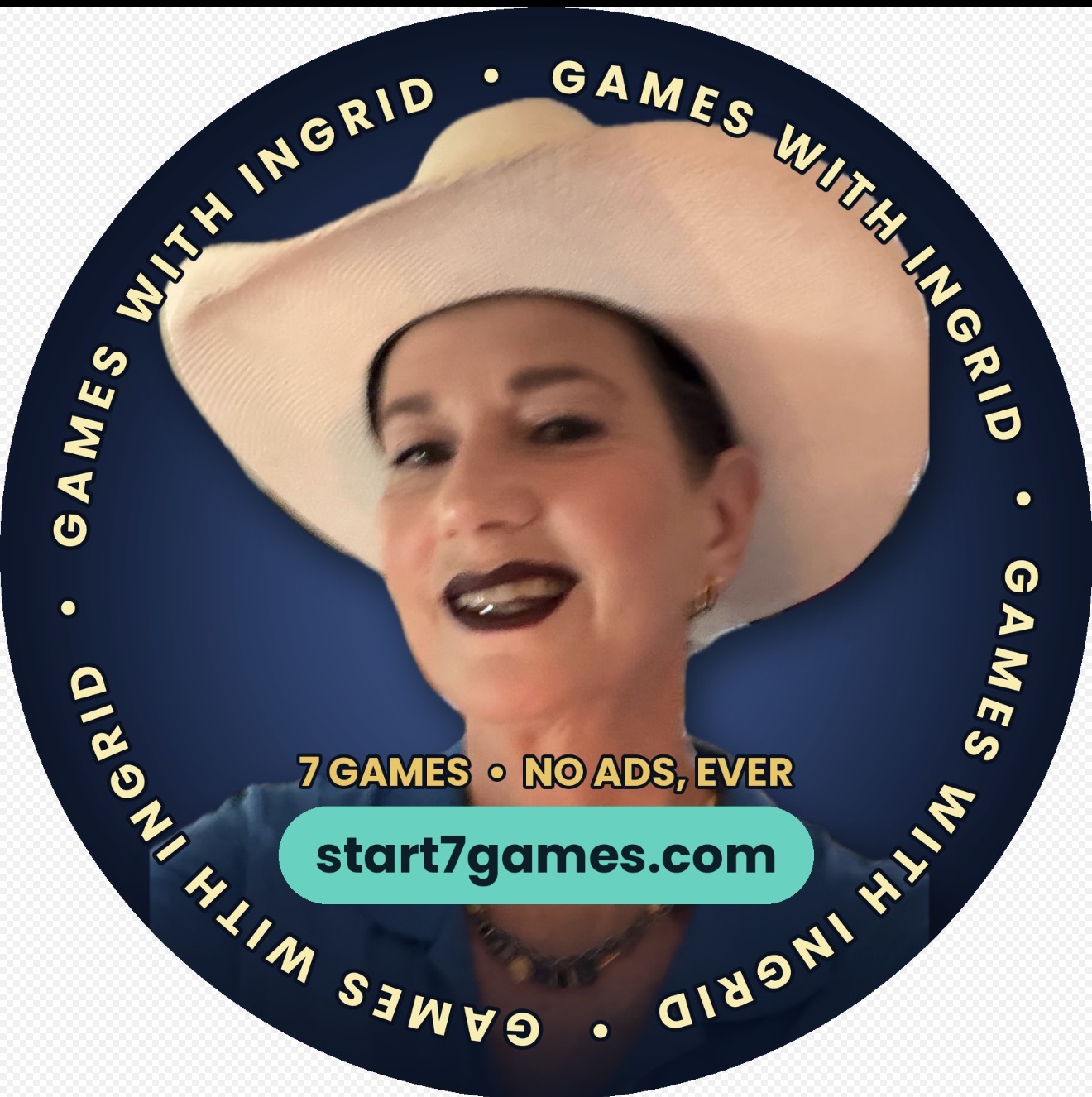Ingrid smiling in a Start7Games photo badge